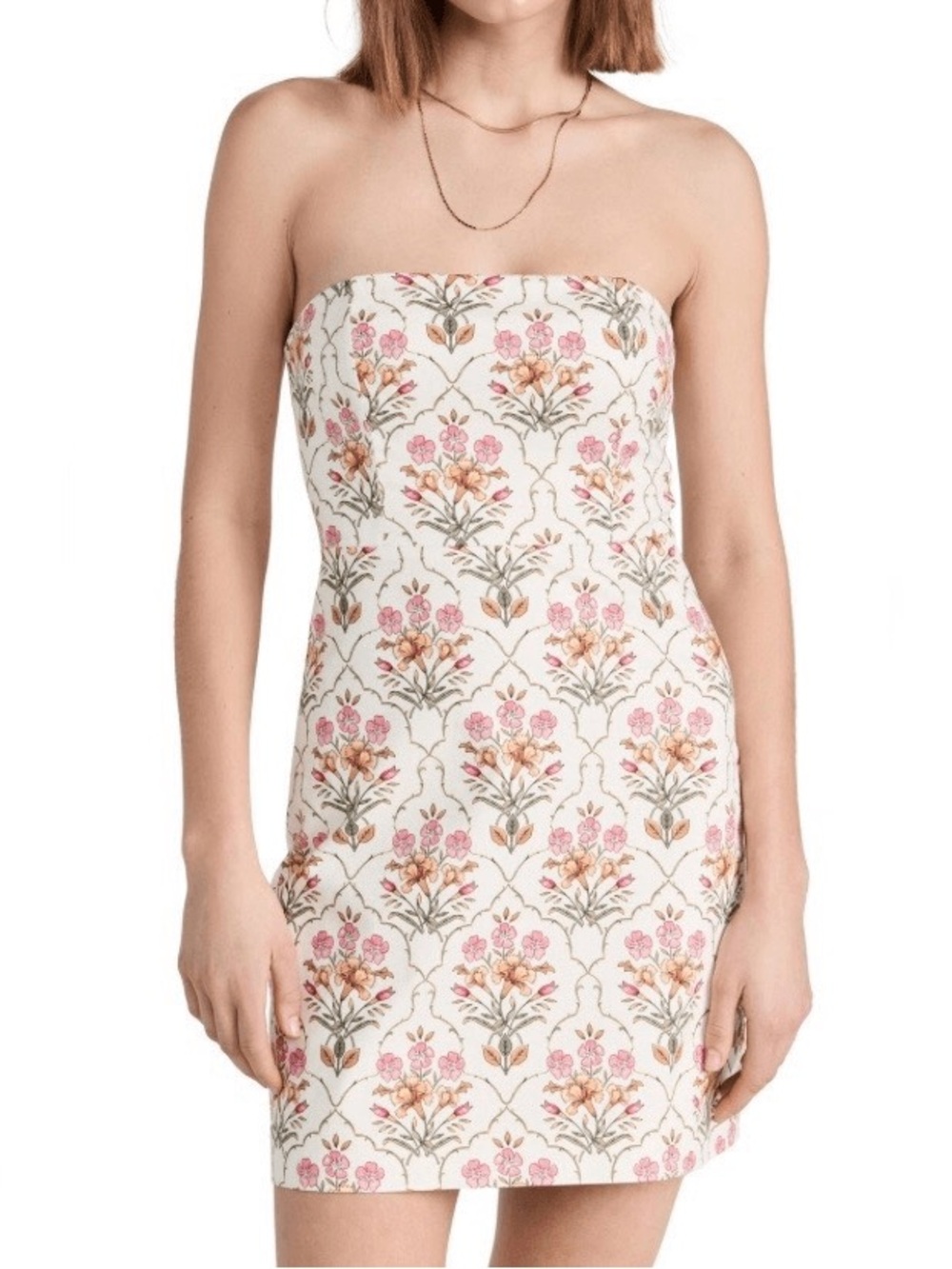 Favorite Daughter Strapless Floral Mini Dress in Cream and Pink